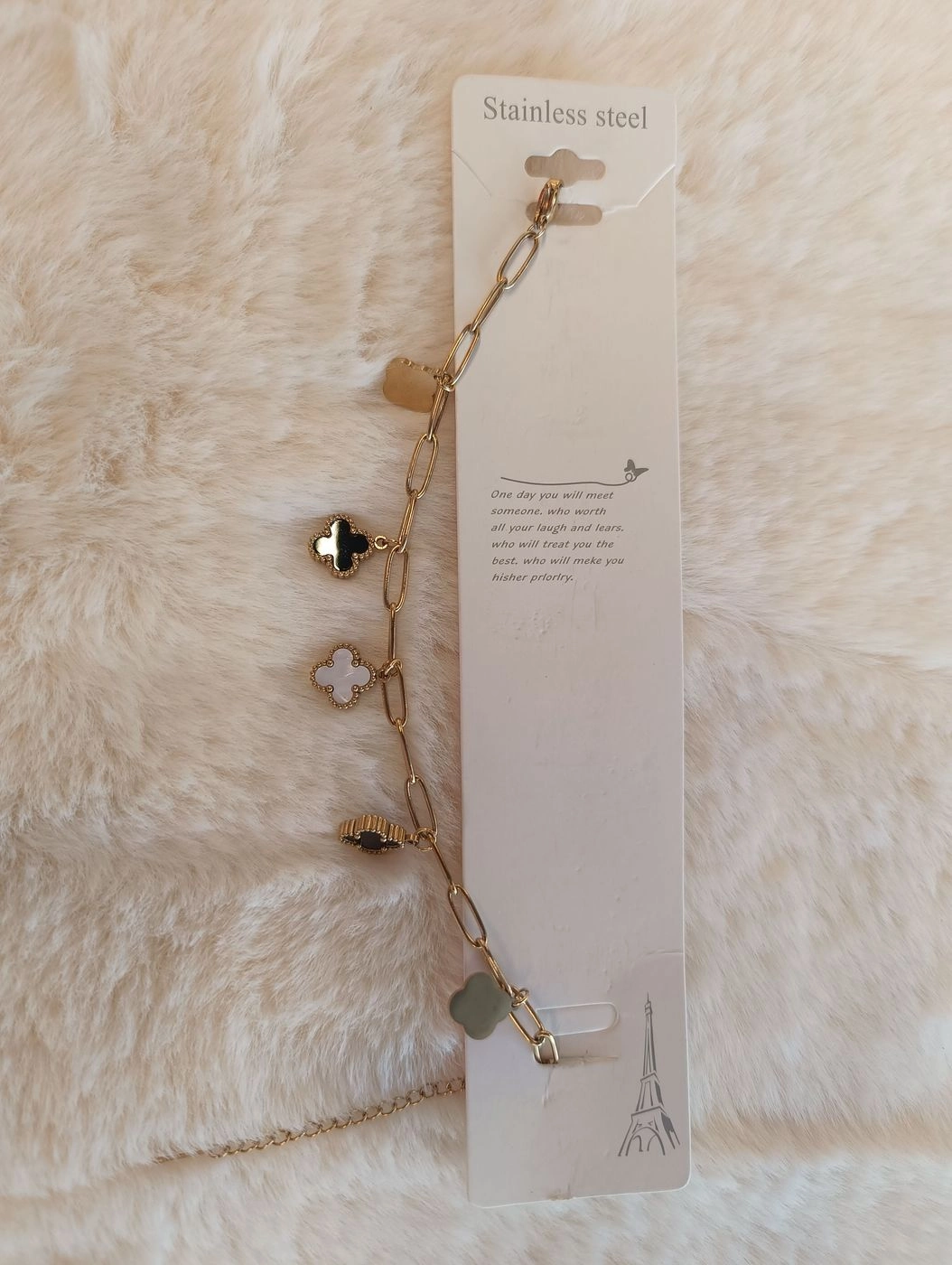 Stainless steel clover charm bracelet