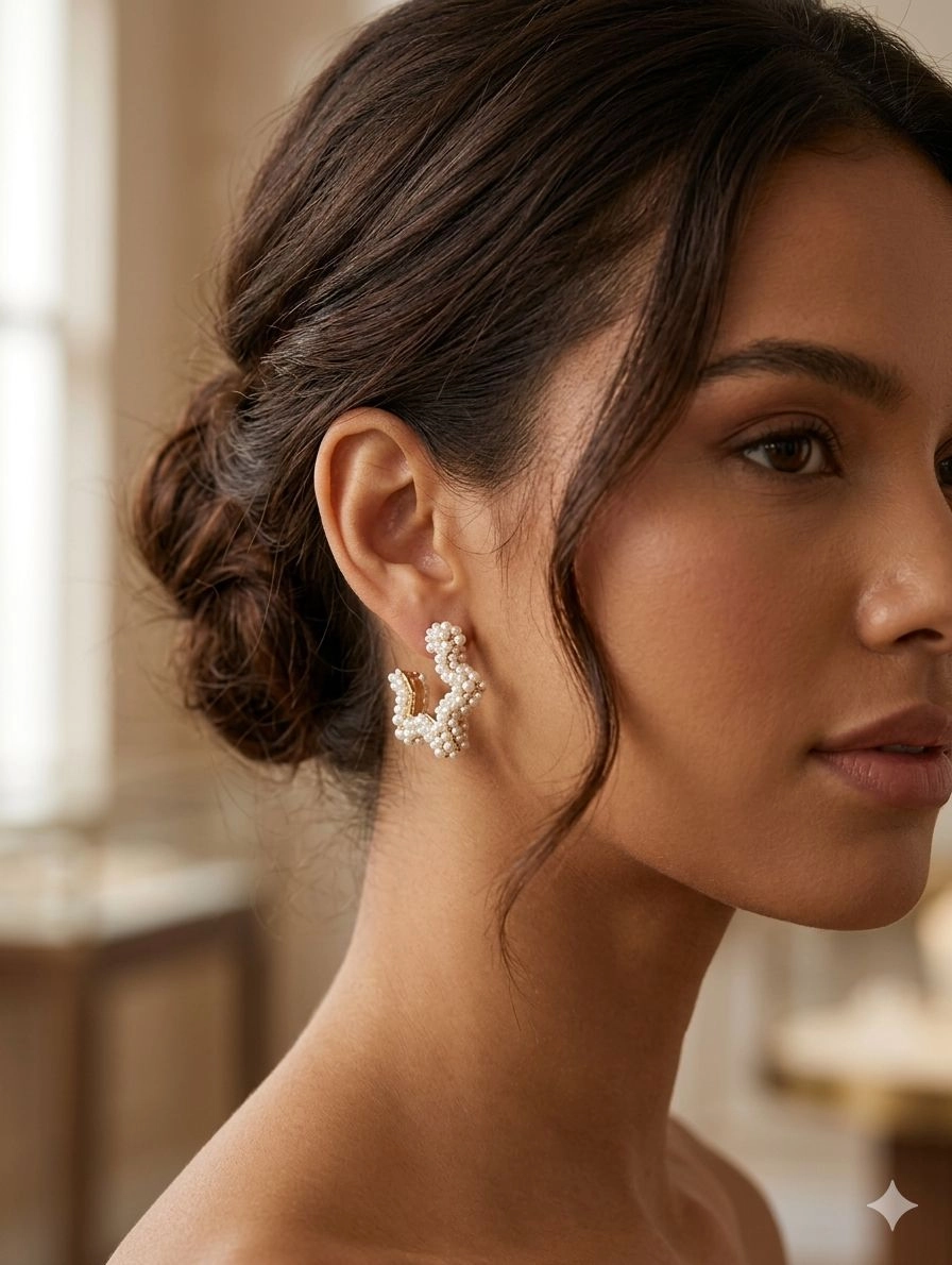 Clustered Pearl Crescent Studs 2